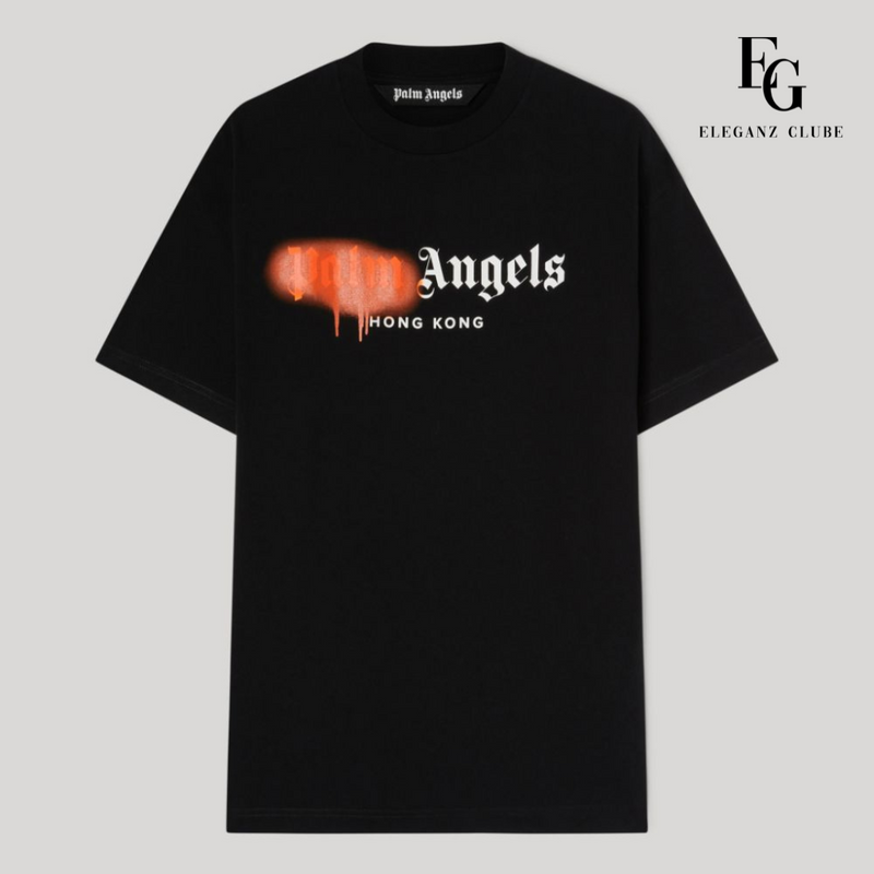 Camiseta Manga Curta Palm Angels Preta - HONG KONG SPRAYED BLACK ORANGE