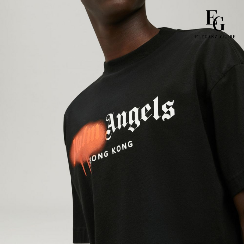 Camiseta Manga Curta Palm Angels Preta - HONG KONG SPRAYED BLACK ORANGE