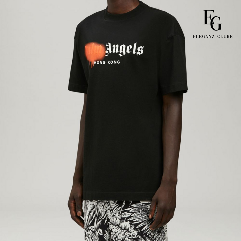 Camiseta Manga Curta Palm Angels Preta - HONG KONG SPRAYED BLACK ORANGE